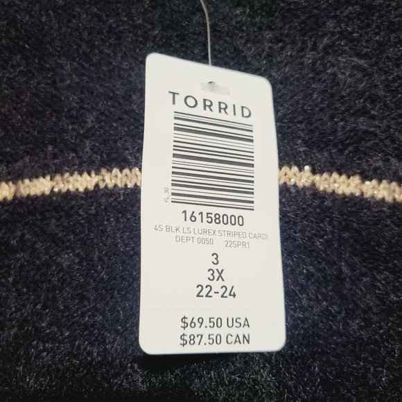 Torrid Lurex Striped Open Front Duster Cardigan Plus Size 3X Black MSRP … - Picture 4 of 6